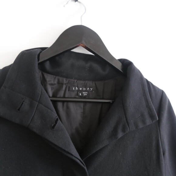 𝅺THEORY Loris Craze Black Drapery Coat Jacket Button Down Womens Size Small - Picture 4 of 6